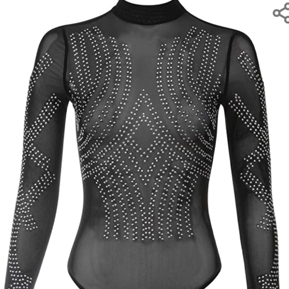 Gold studded sheer bodysuit